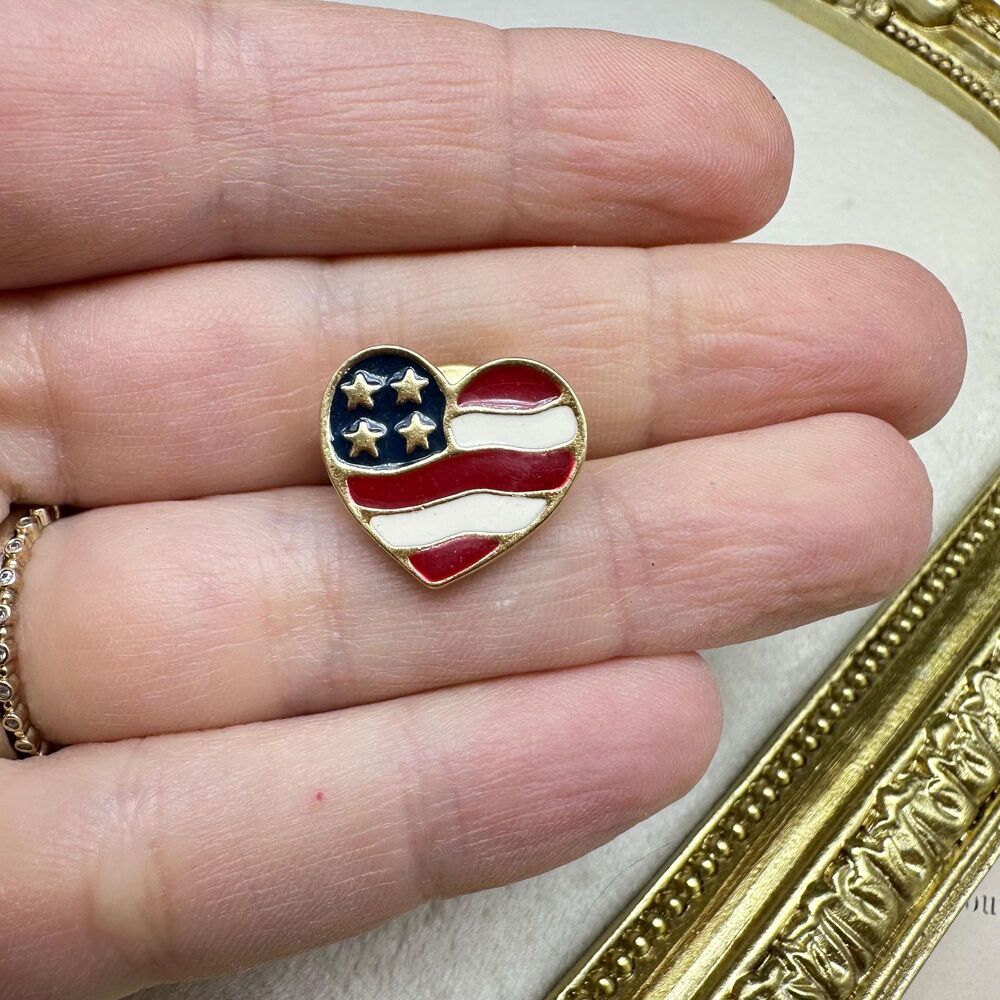 Vintage Jewelry American Flag Heart Pin Brooch